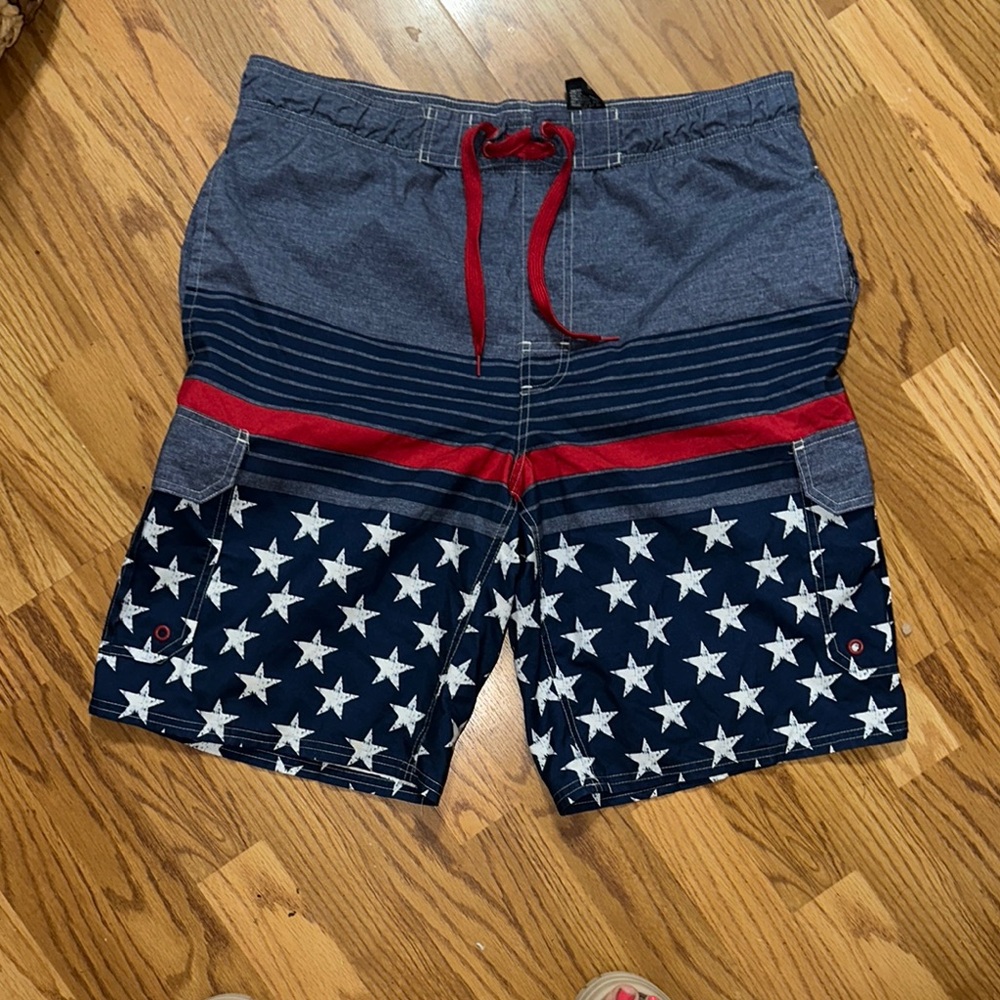 Men's Star-Patterned Swim Shorts - Blue and Red Canyon Brand Med